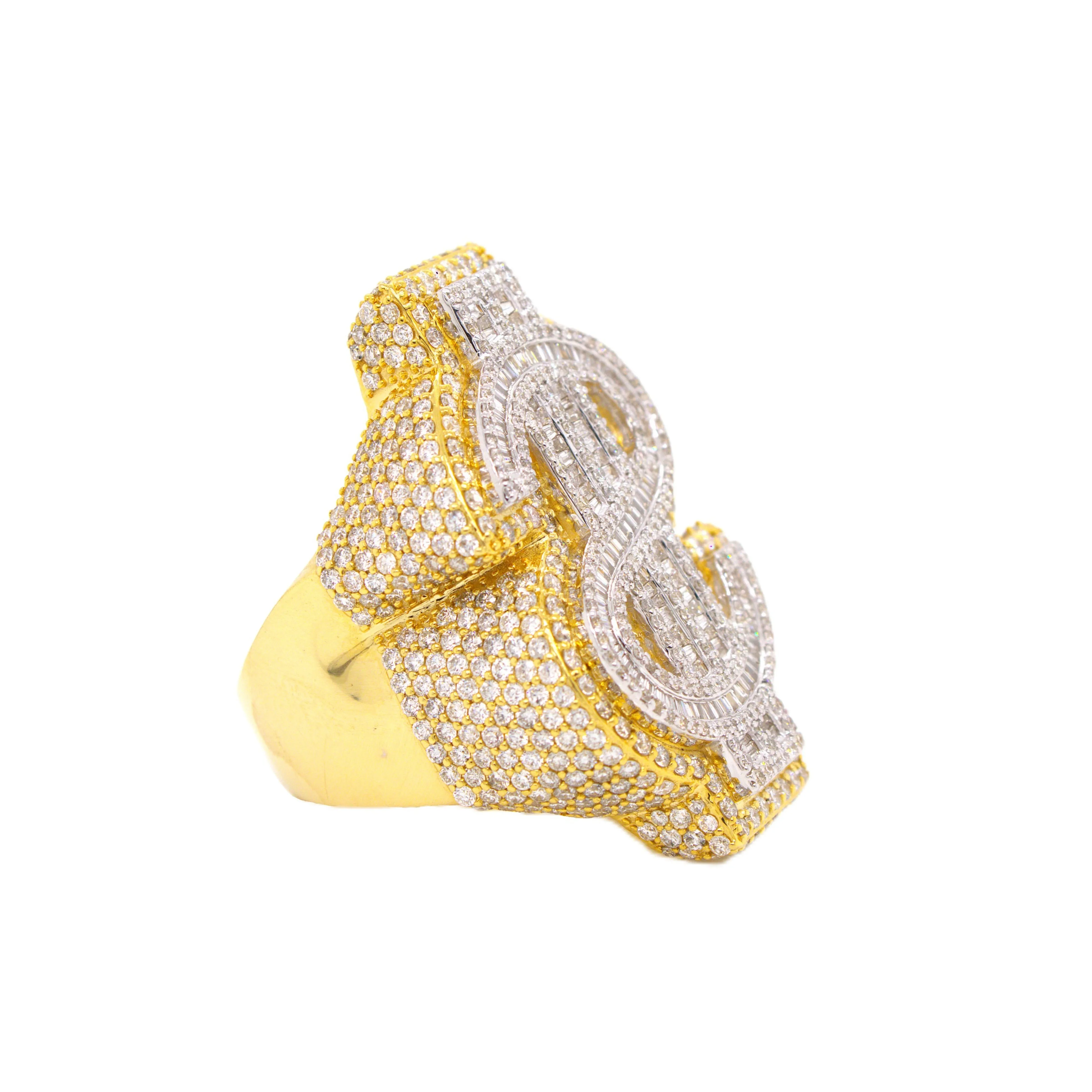 10K Yellow, White Gold 3D Dollar Ring 5.97CT 1.48"