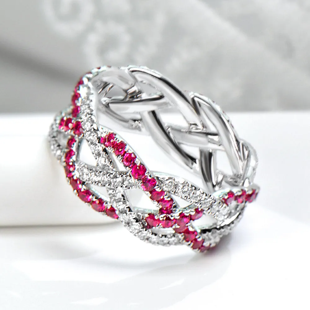 1.6CTW Diamond and Ruby Infinity Weave Full Eternity Ring