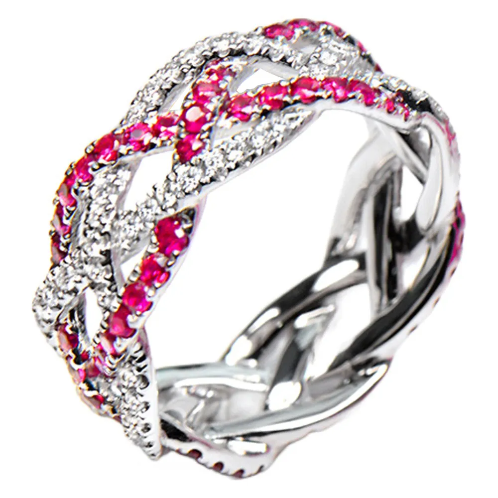 1.6CTW Diamond and Ruby Infinity Weave Full Eternity Ring