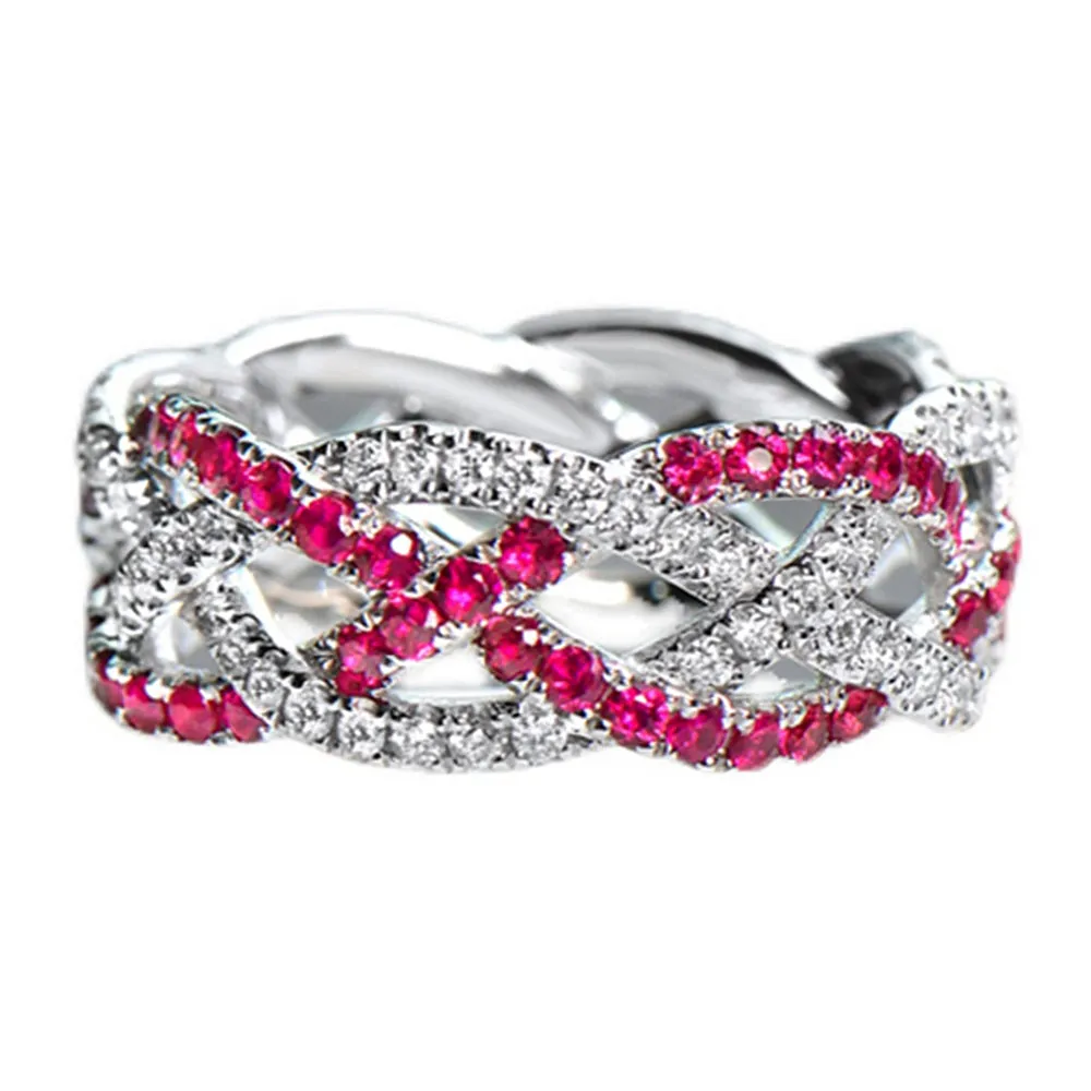 1.6CTW Diamond and Ruby Infinity Weave Full Eternity Ring