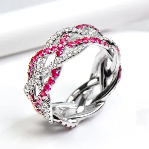 1.6CTW Diamond and Ruby Infinity Weave Full Eternity Ring