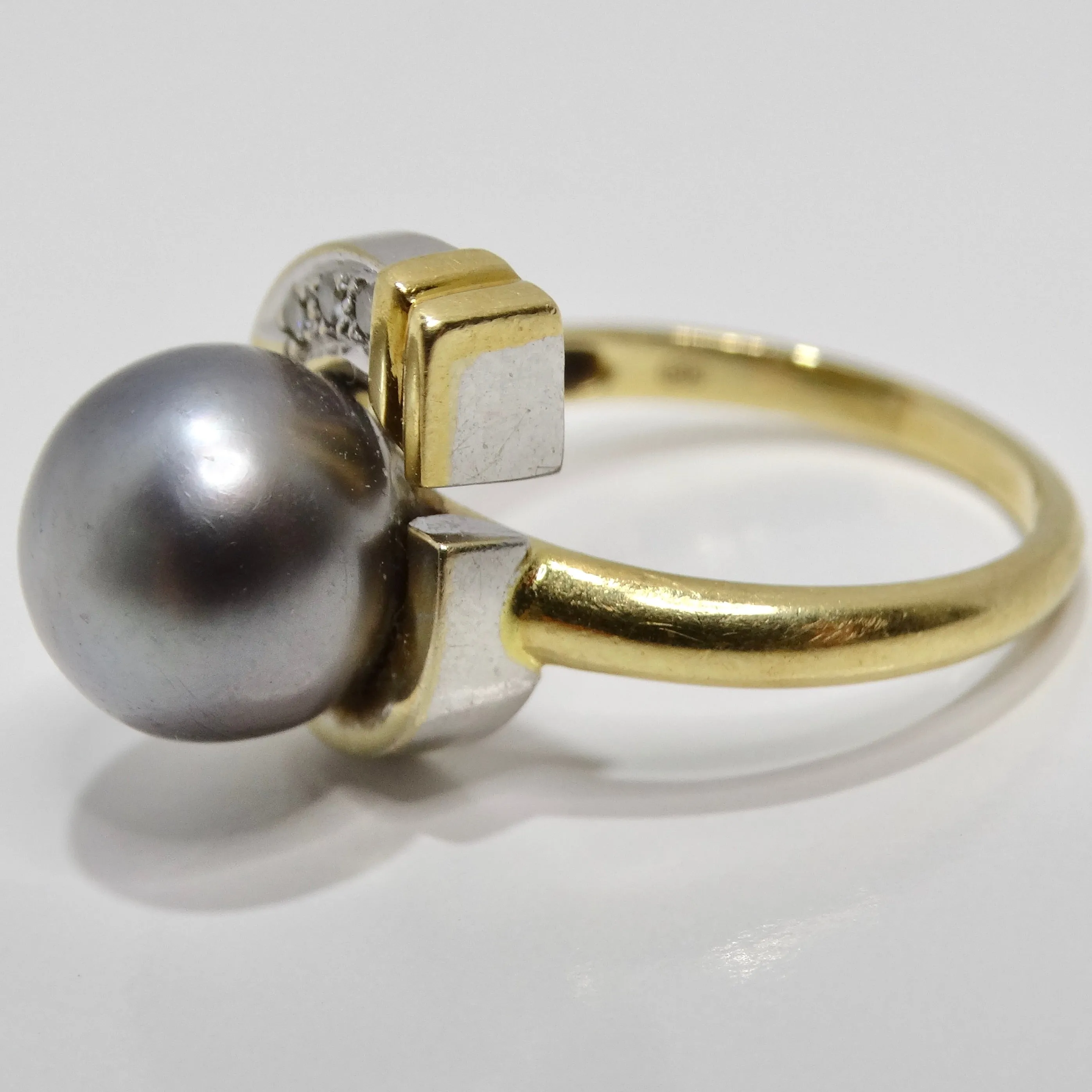 18K Gold Black South Sea Pearl Diamond Ring