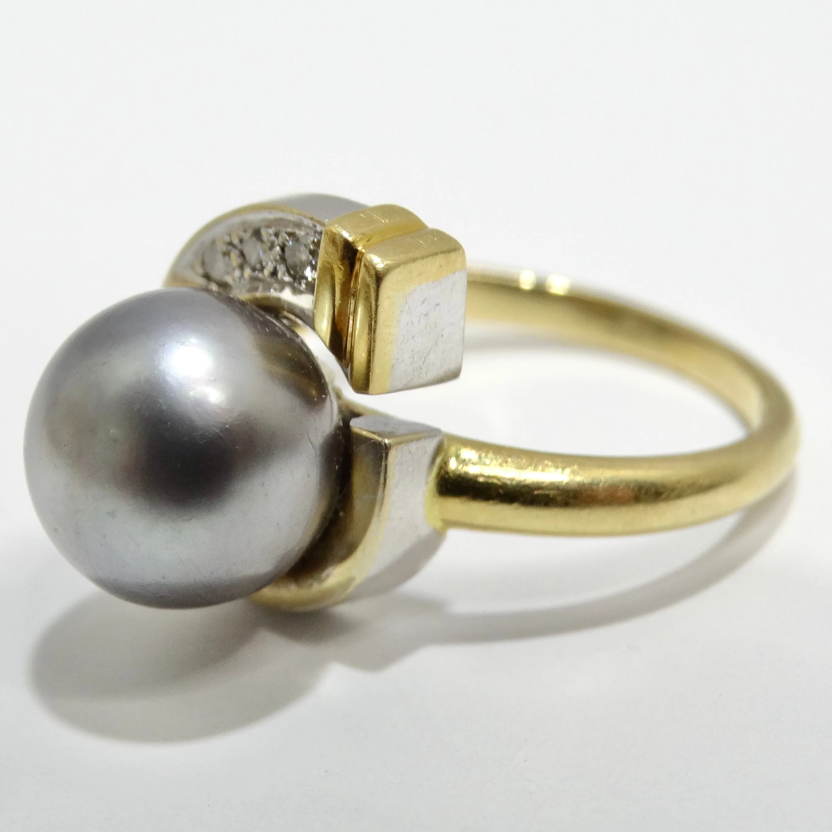 18K Gold Black South Sea Pearl Diamond Ring