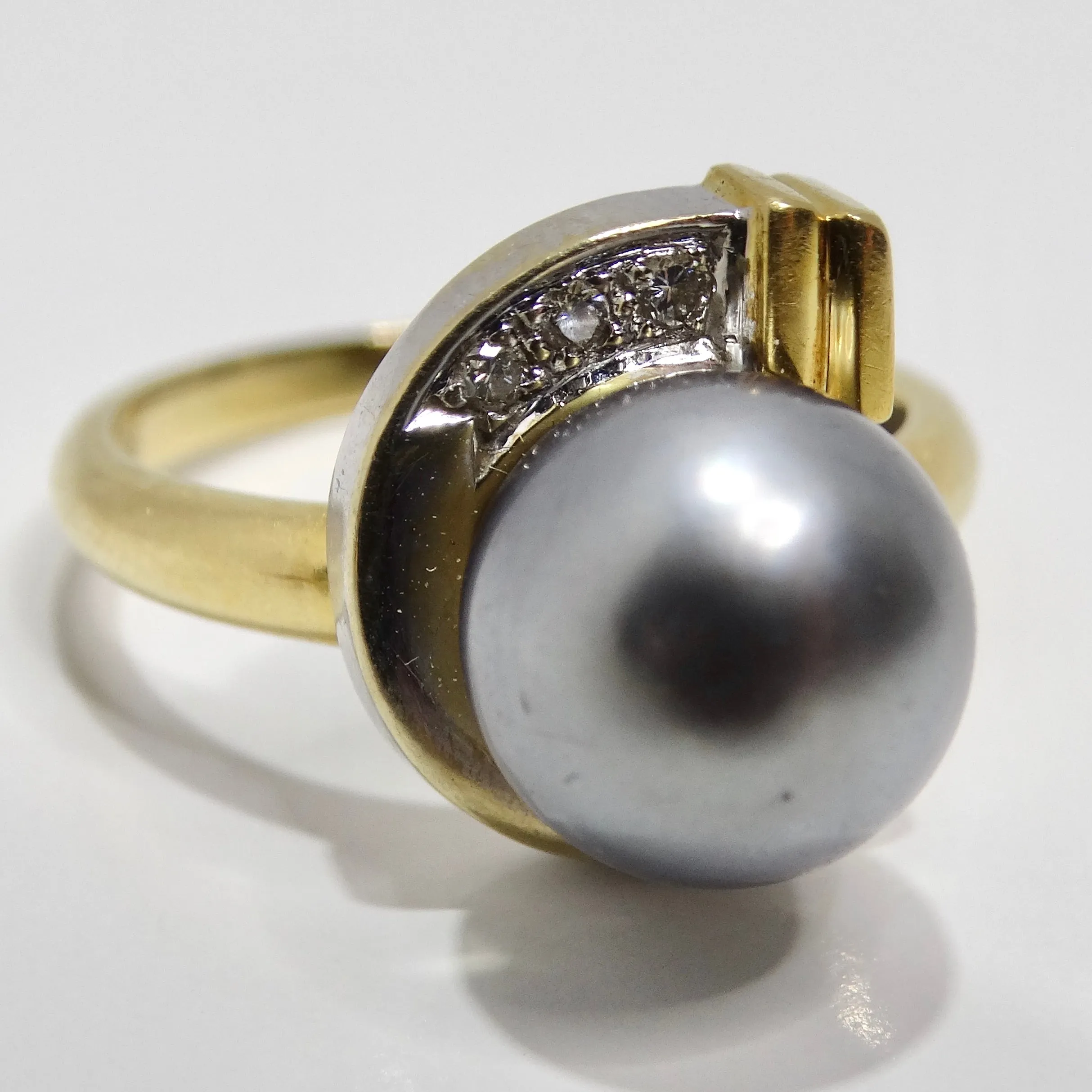 18K Gold Black South Sea Pearl Diamond Ring