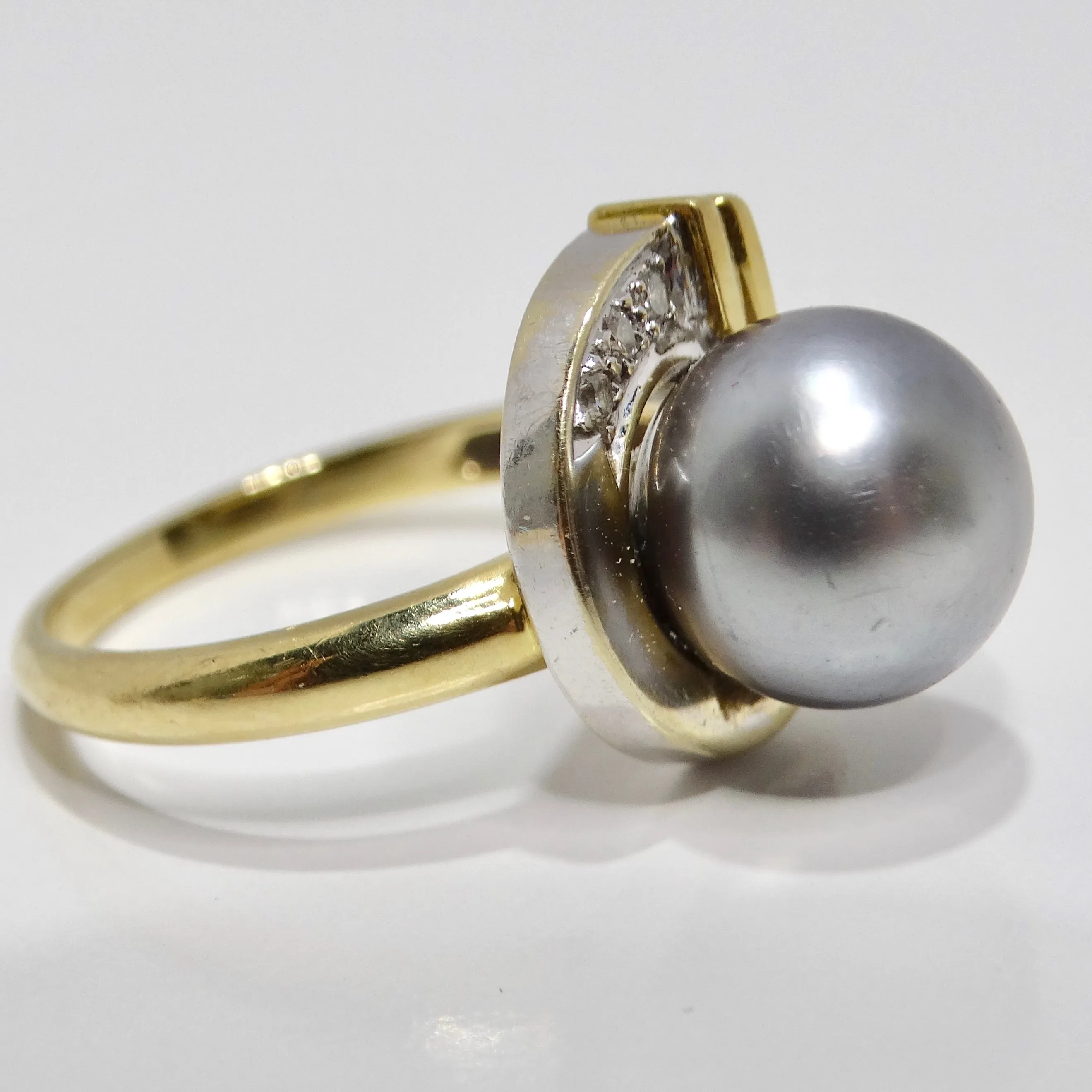 18K Gold Black South Sea Pearl Diamond Ring