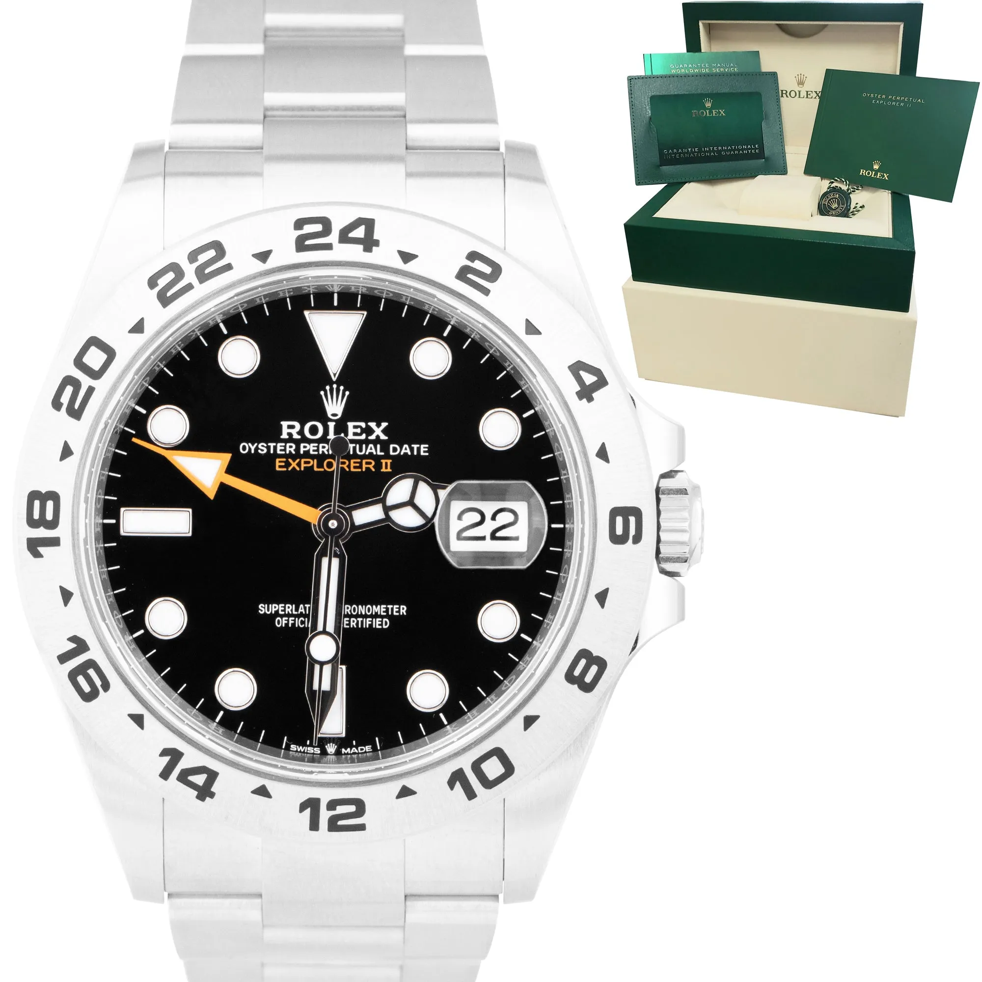 2021 Rolex Explorer II PAPERS 42mm Black Orange Stainless GMT Watch 226570 B P