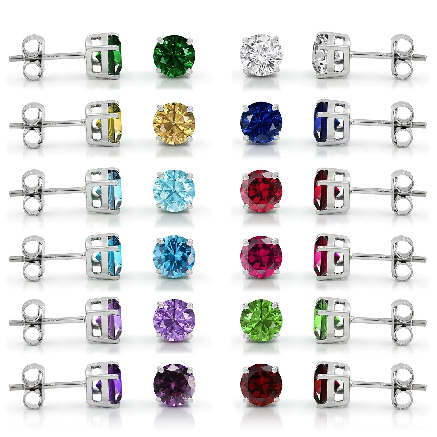 925 Sterling Silver 1.00 ct Genuine Gemstone Birthstone Stud Earrings