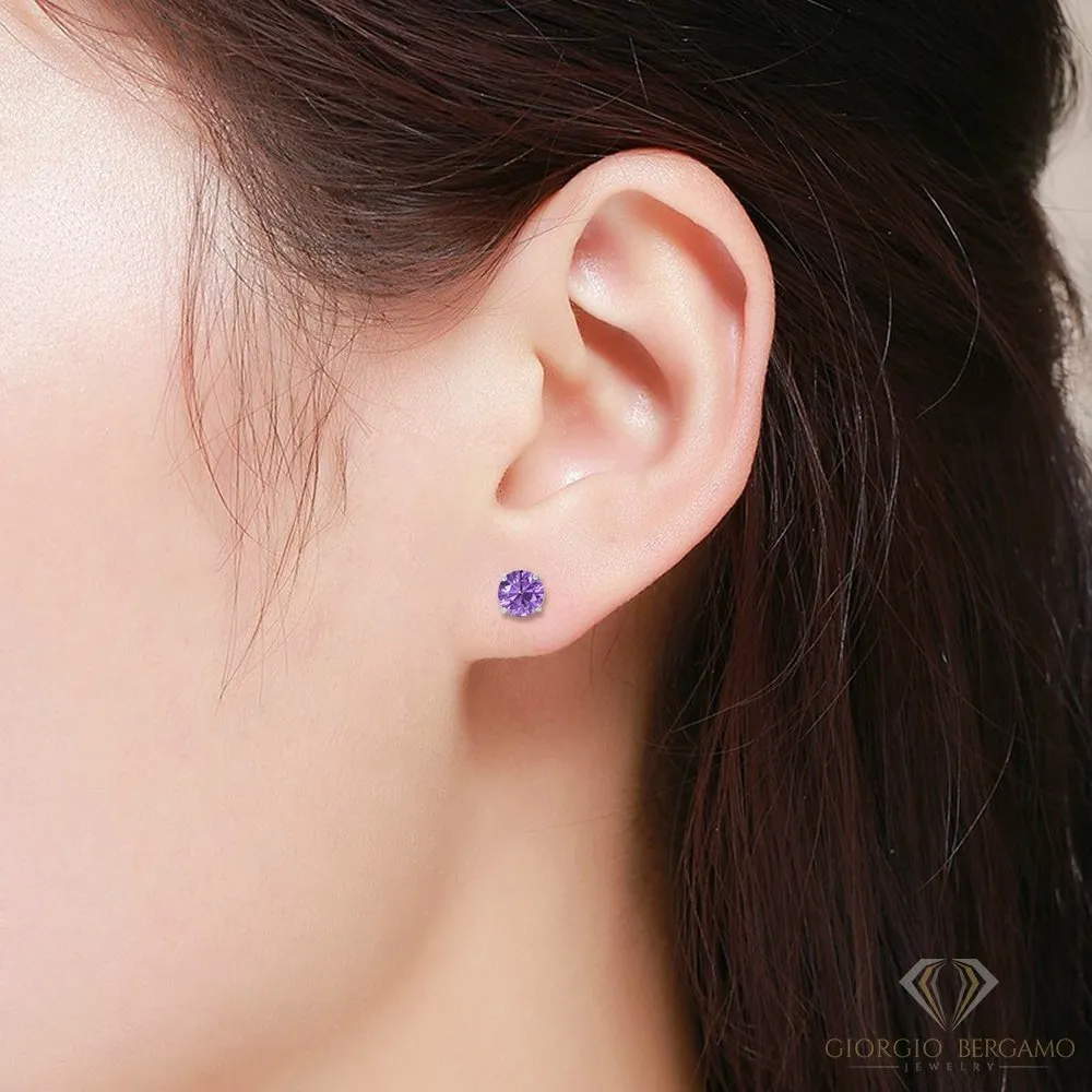 925 Sterling Silver 1.00 ct Genuine Gemstone Birthstone Stud Earrings