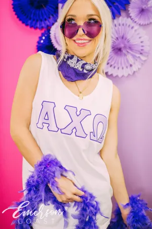 Alpha Chi Omega Bid Day Stitched Letter Tank