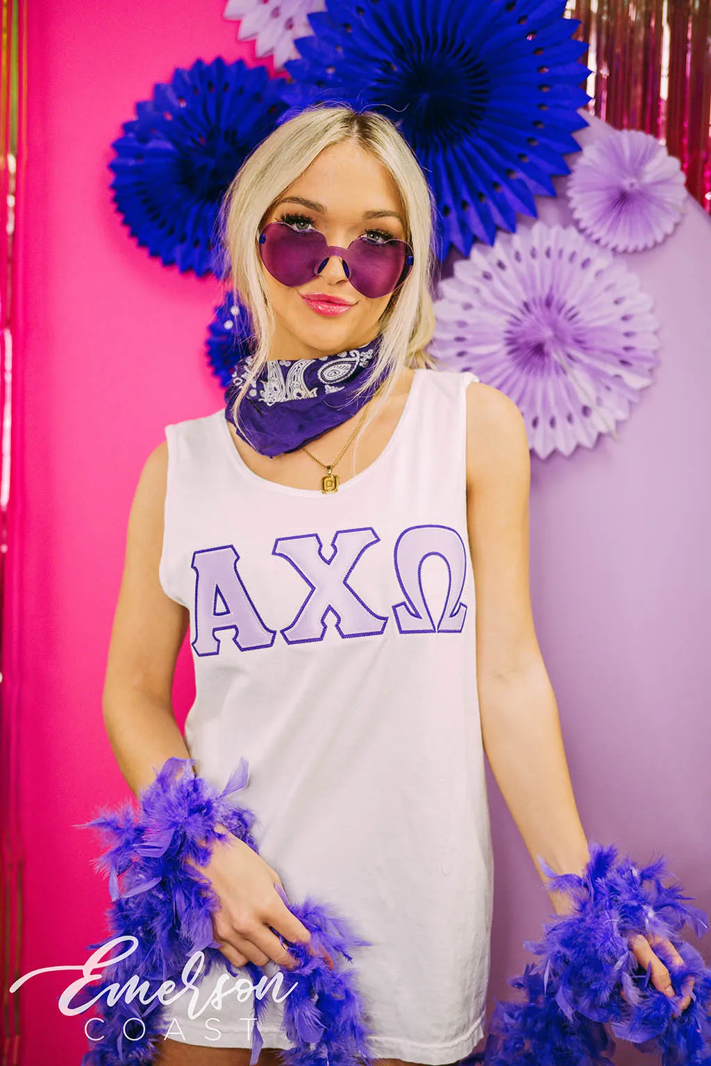 Alpha Chi Omega Bid Day Stitched Letter Tank