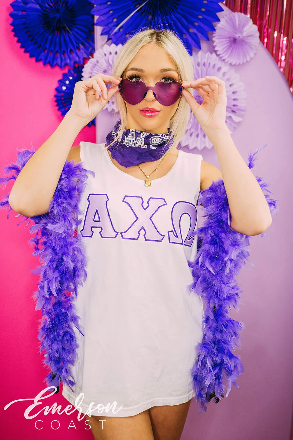 Alpha Chi Omega Bid Day Stitched Letter Tank