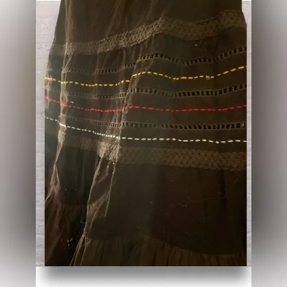 Anthropologie Raga Embroidered Floral Corduroy Maxi Skirt Brown Sz XS Boho Fall