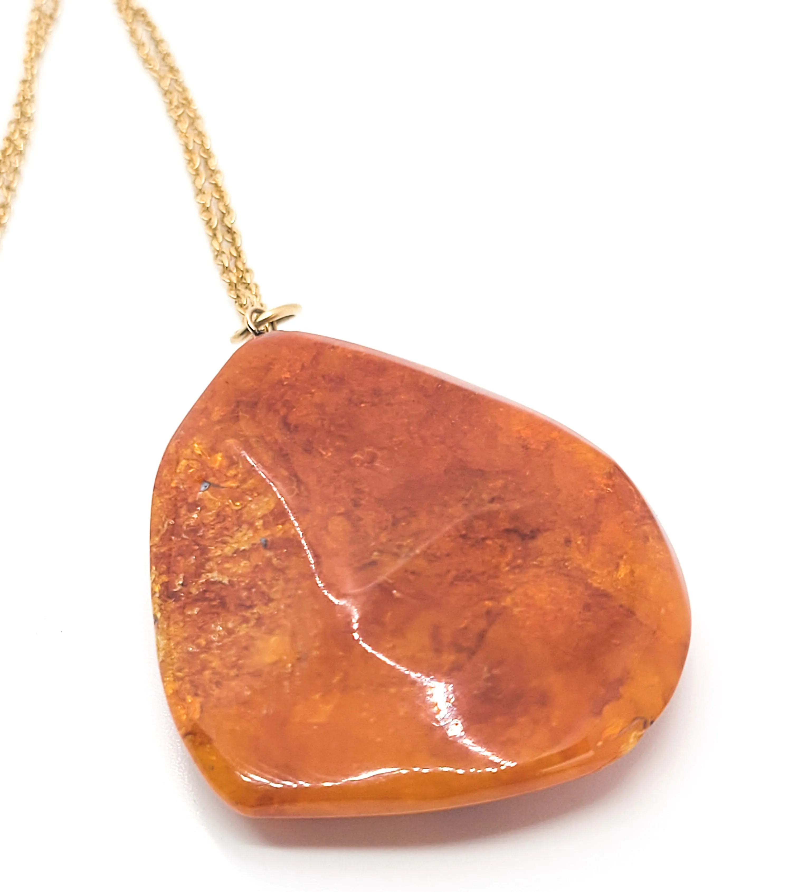 Baltic Amber vintage large polished natural gemstone nugget pendant necklace