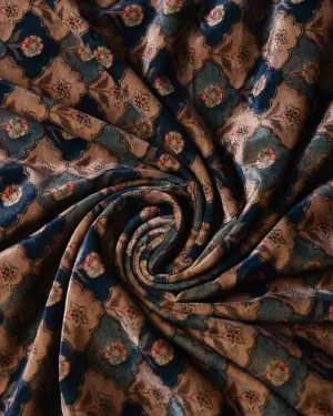 Beige With Blue Velvet Digital Printed Unstitched Co-ord Set Fabric
