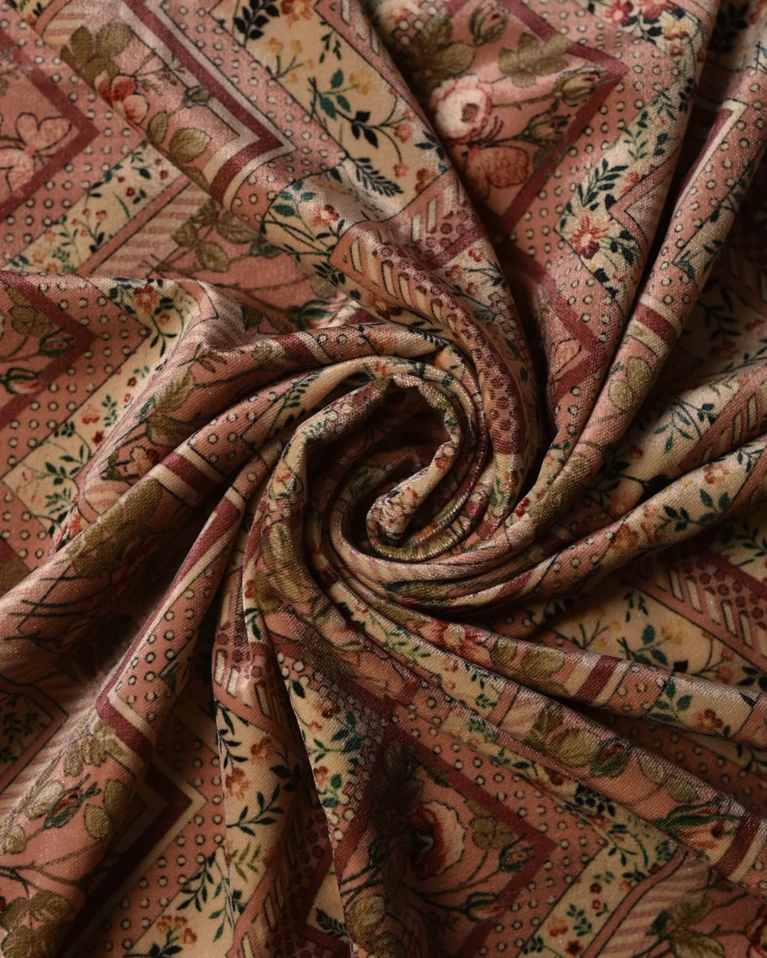 Beige With Peach Velvet Digital Printed Unstitched Co-ord Set Fabric