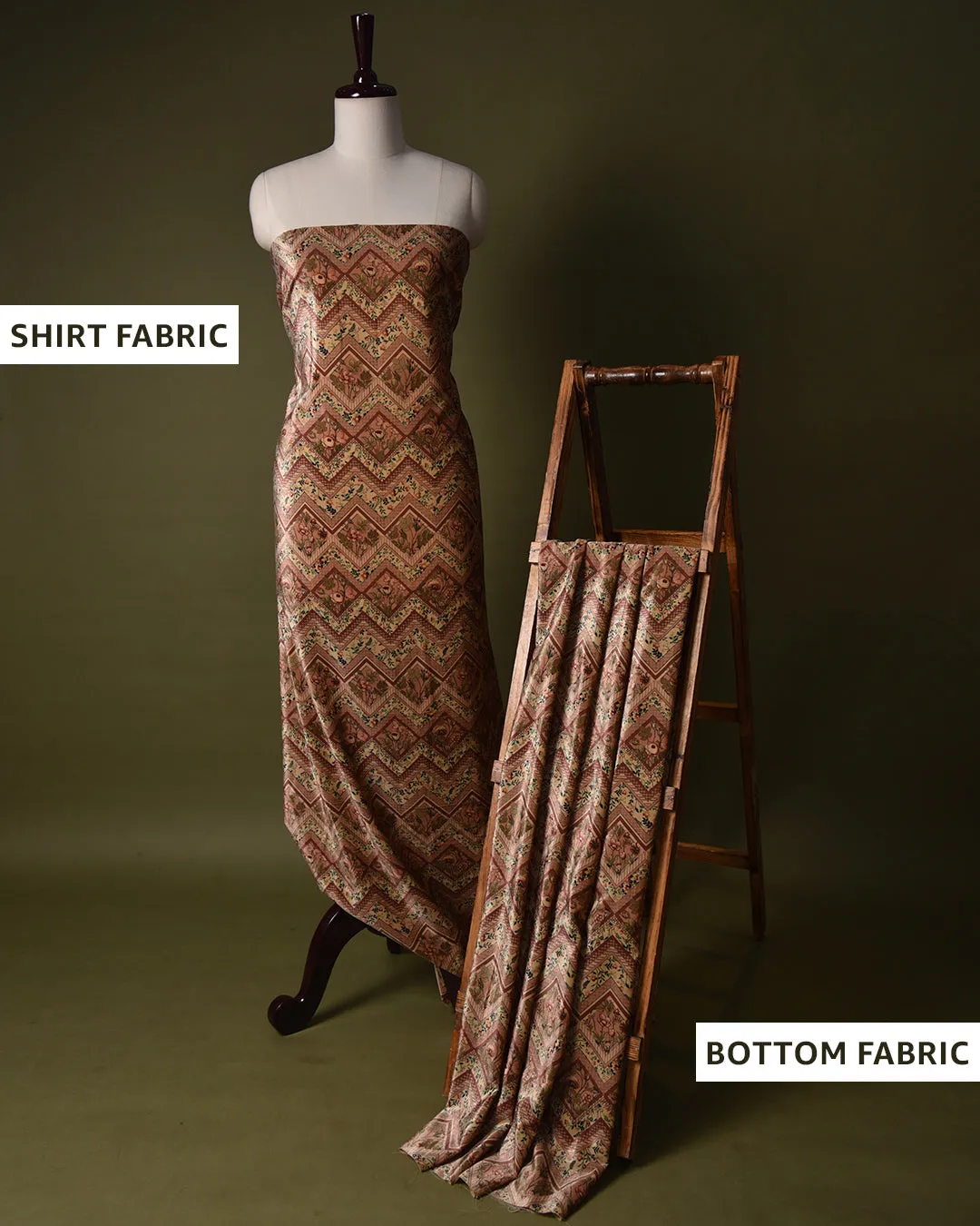 Beige With Peach Velvet Digital Printed Unstitched Co-ord Set Fabric