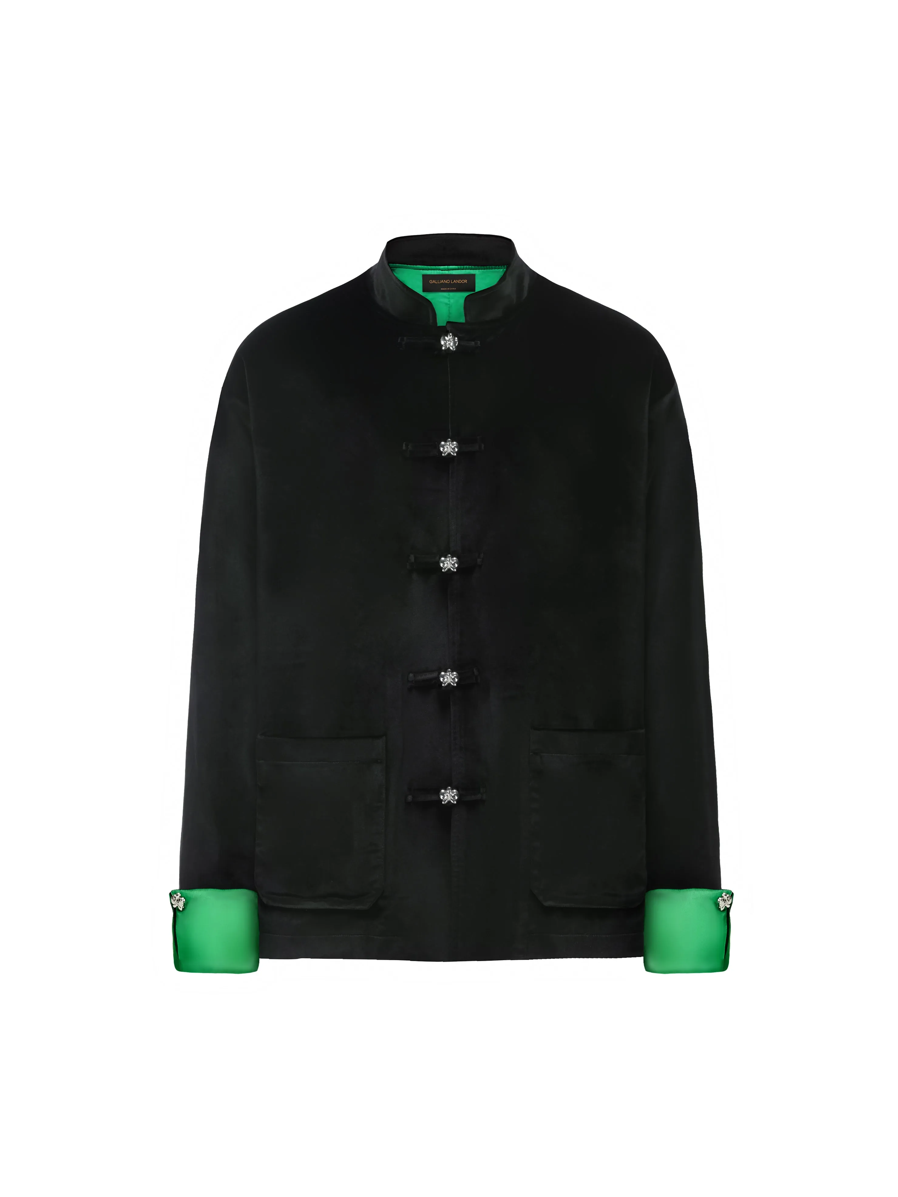Black & Green Velvet Tang Suit Jacket