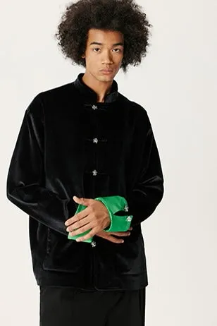 Black & Green Velvet Tang Suit Jacket