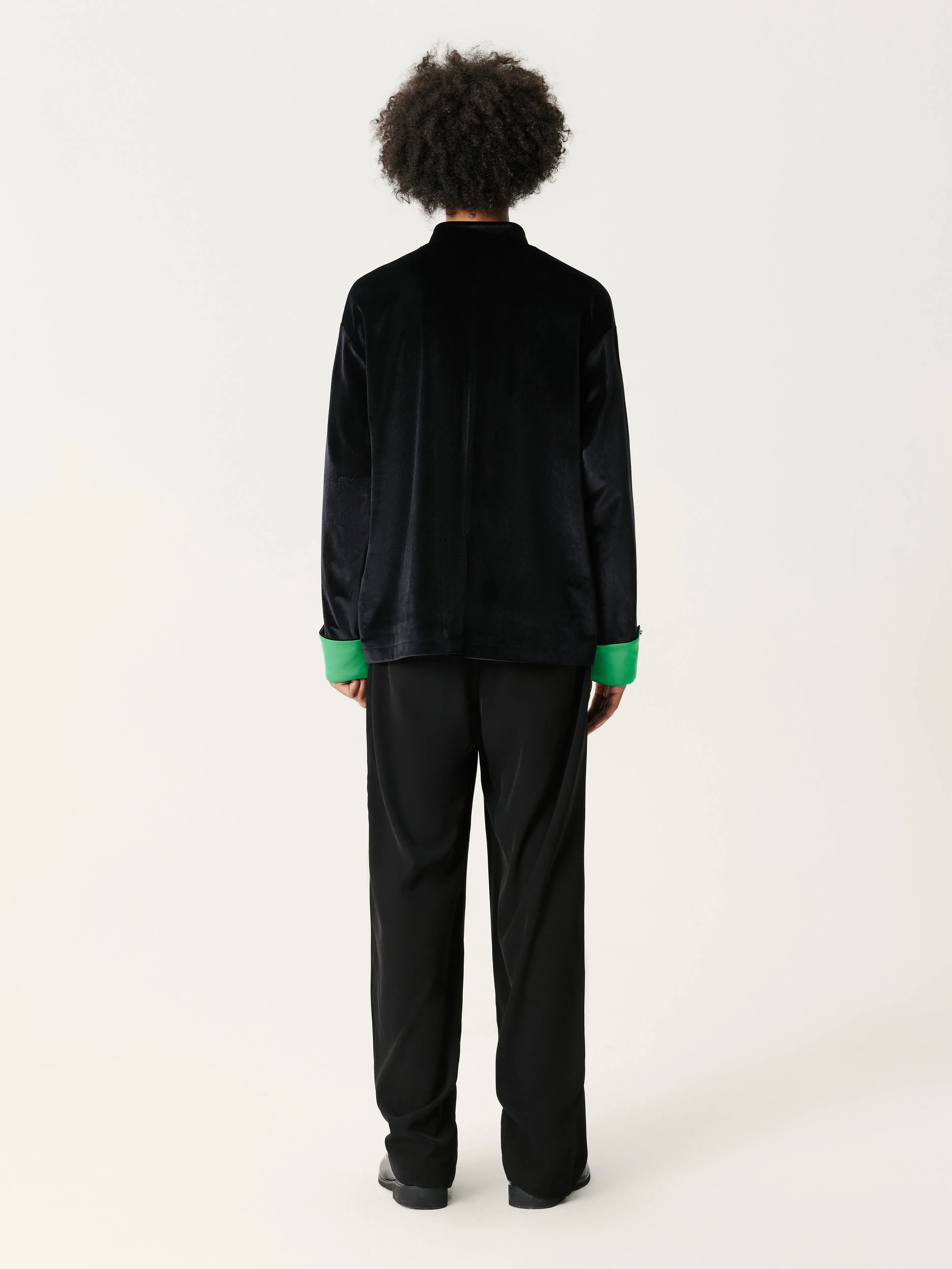 Black & Green Velvet Tang Suit Jacket