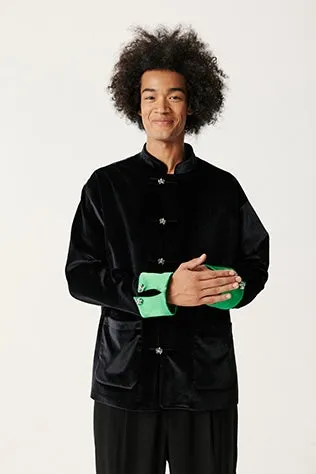 Black & Green Velvet Tang Suit Jacket