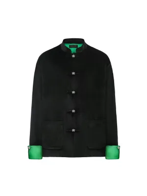 Black & Green Velvet Tang Suit Jacket