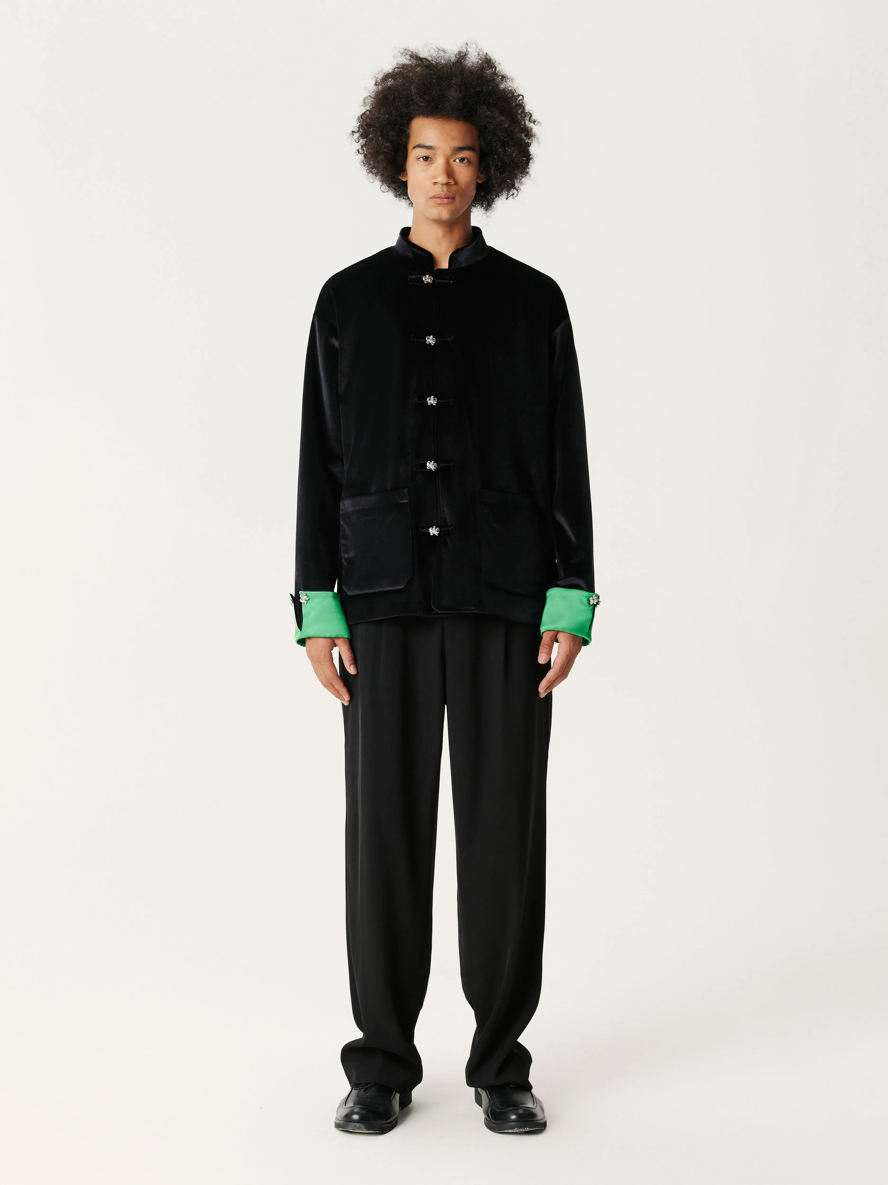 Black & Green Velvet Tang Suit Jacket