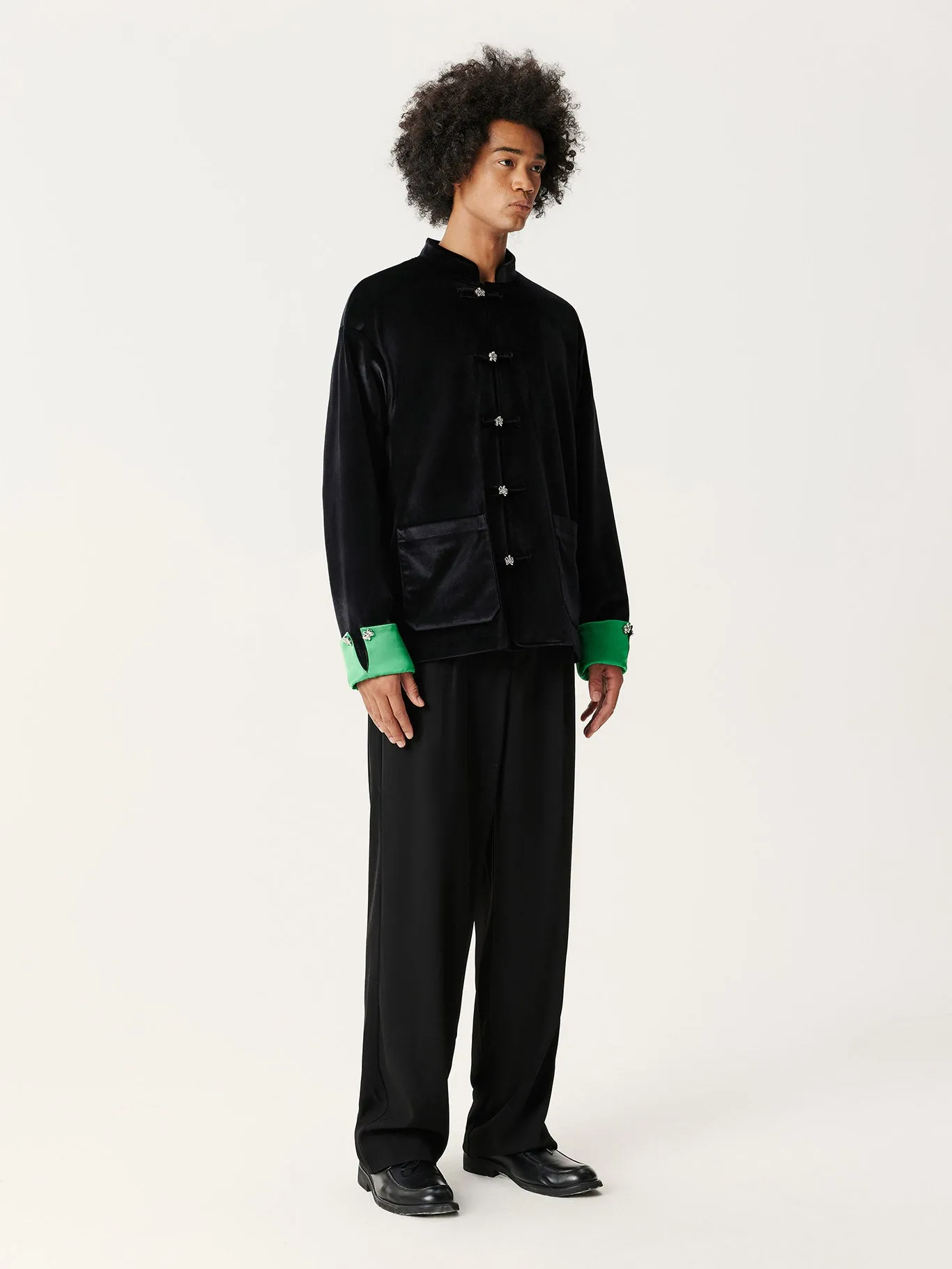 Black & Green Velvet Tang Suit Jacket