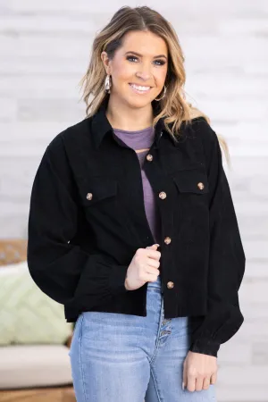Black Corduroy Balloon Sleeve Jacket