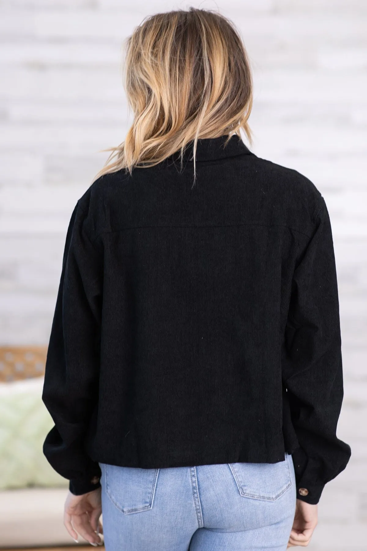 Black Corduroy Balloon Sleeve Jacket