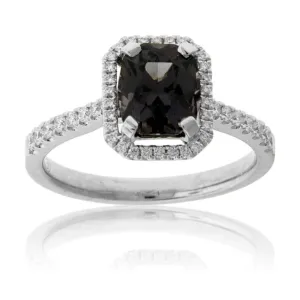 Black-Gray Fancy Cut Spinel & Diamond Halo Ring