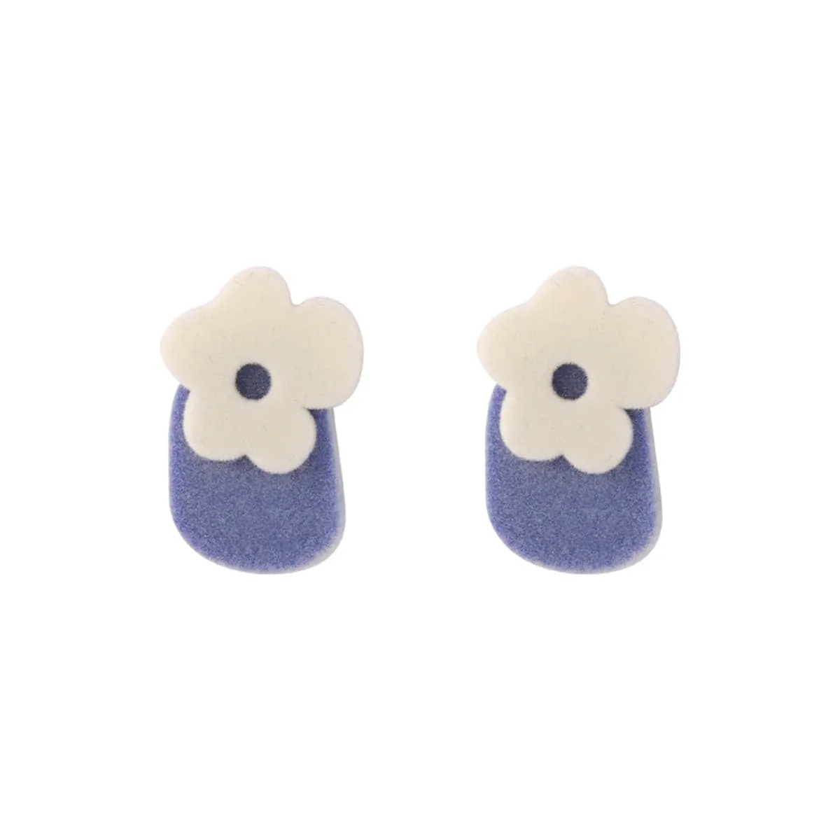 Blue & White Velvet Floral Geometric Stud Earrings