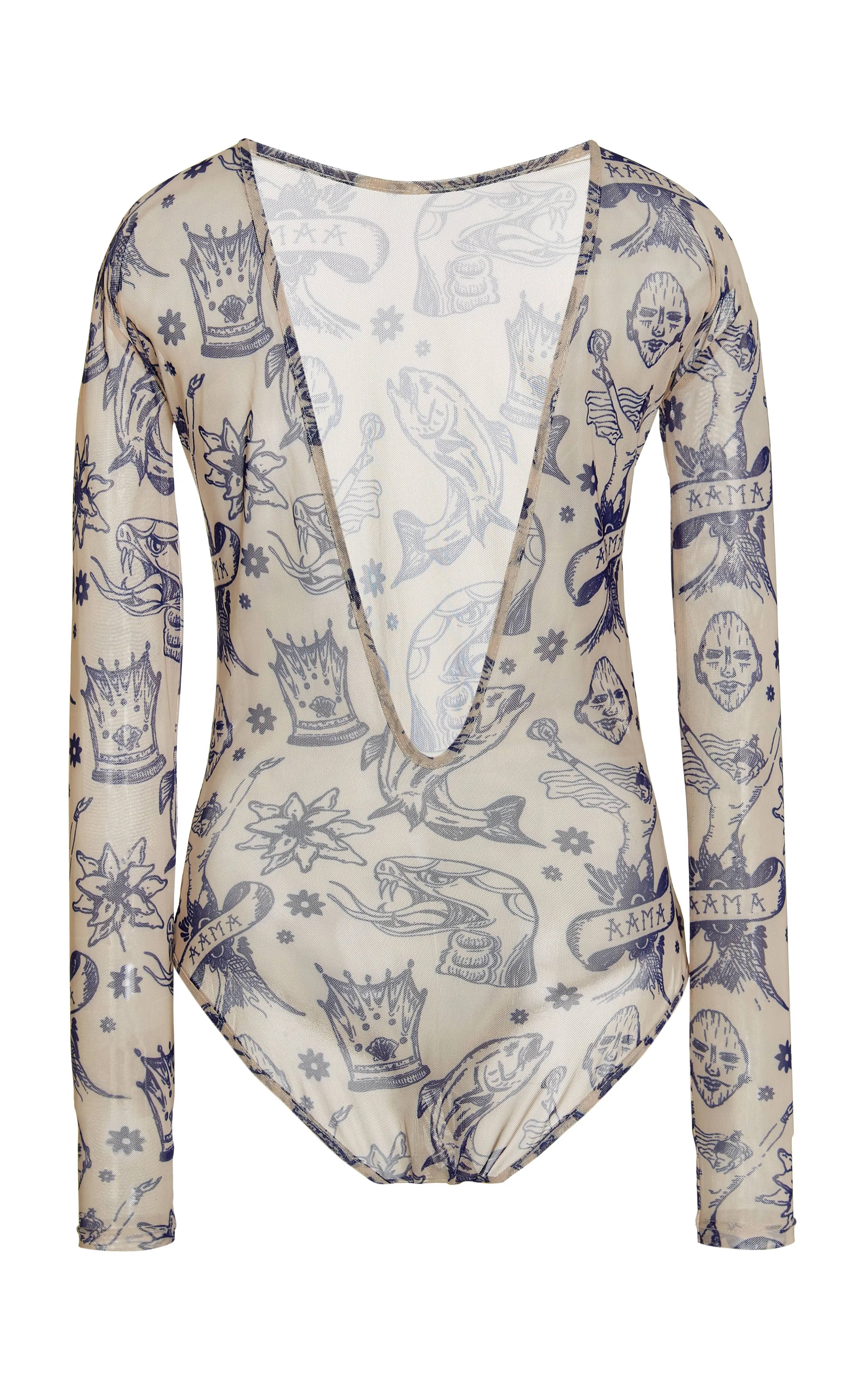 Bodysuit with Open Back Tattoo Print
