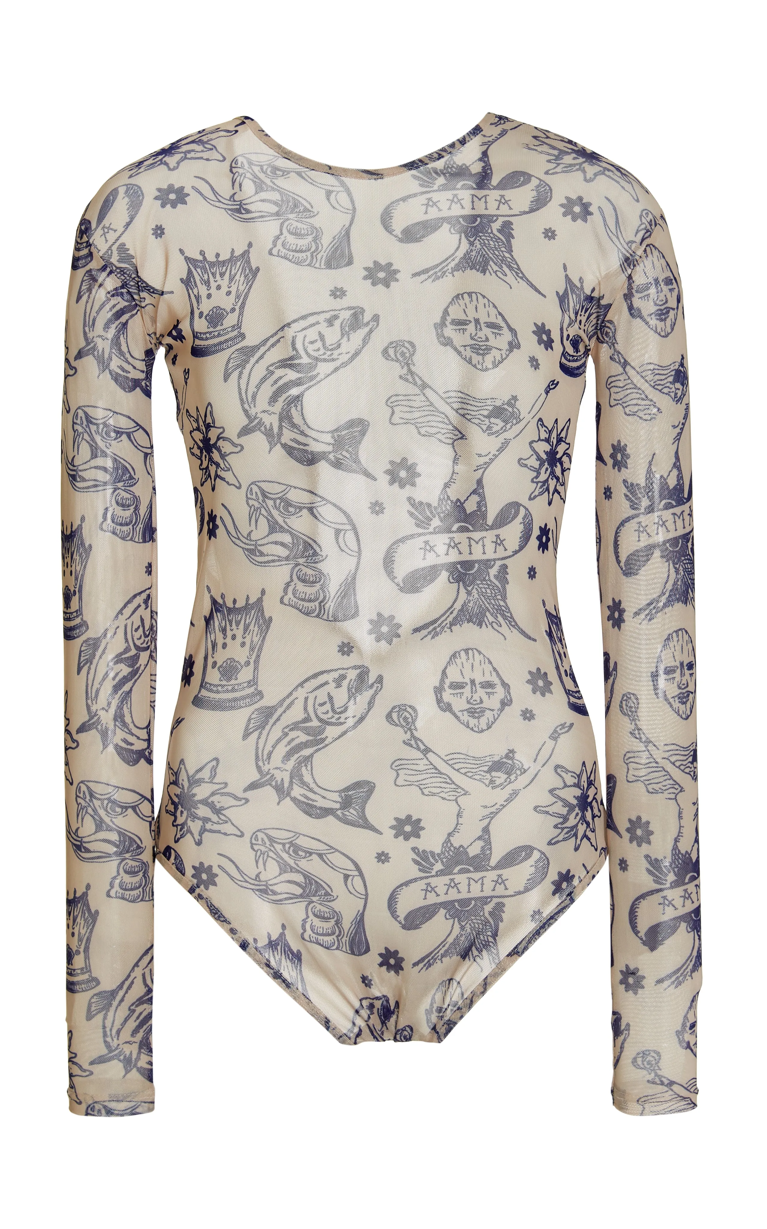 Bodysuit with Open Back Tattoo Print