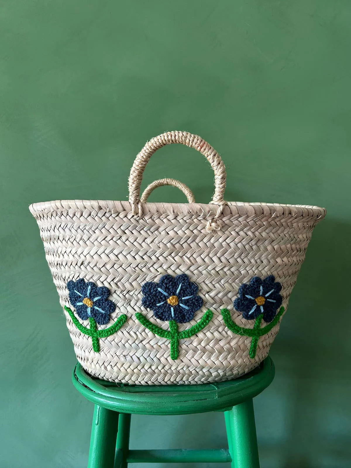 Bohemia Design - Hand Embroidered Market Basket, Daisy