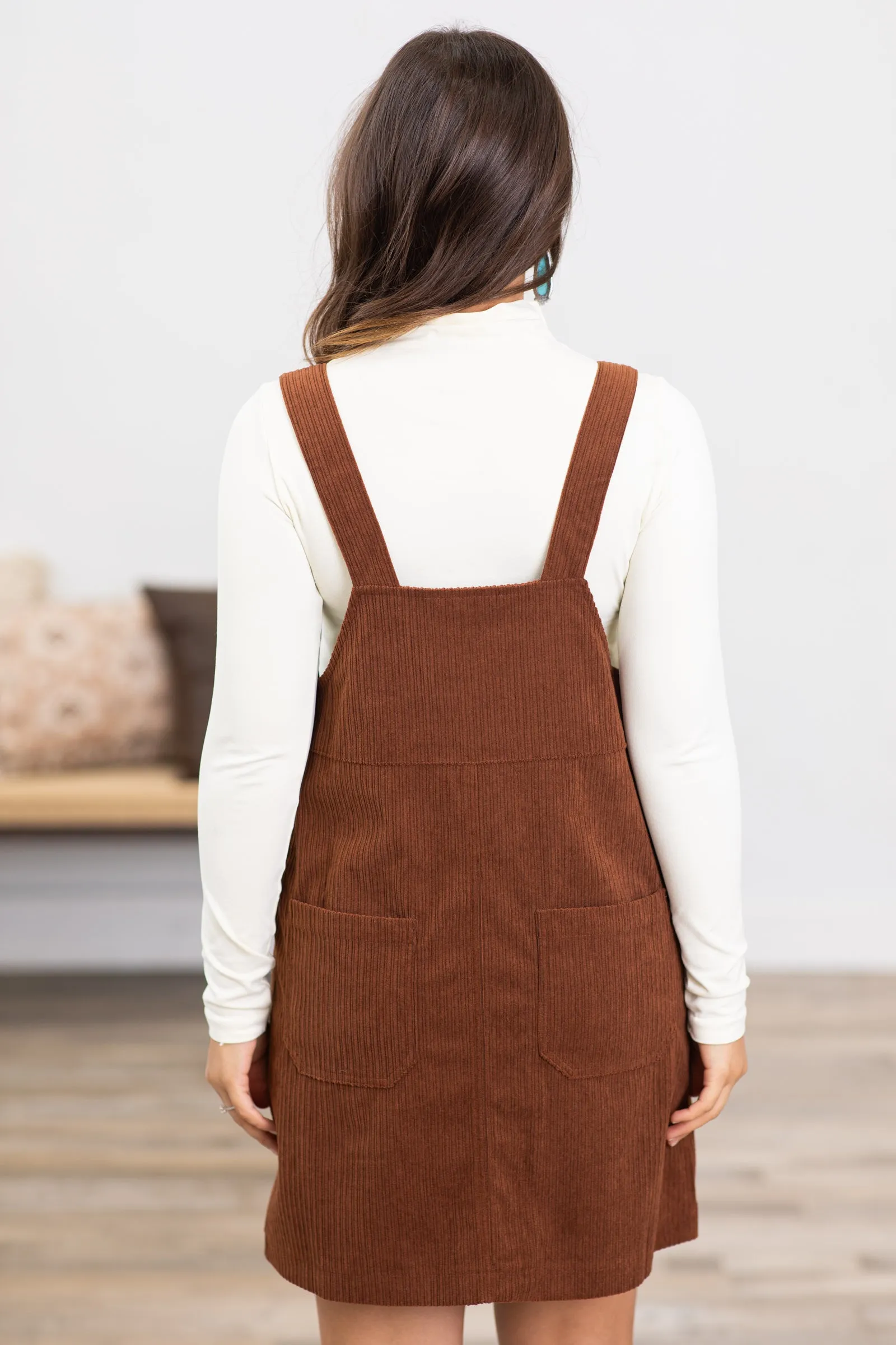 Brown Corduroy Skirtall With Pockets