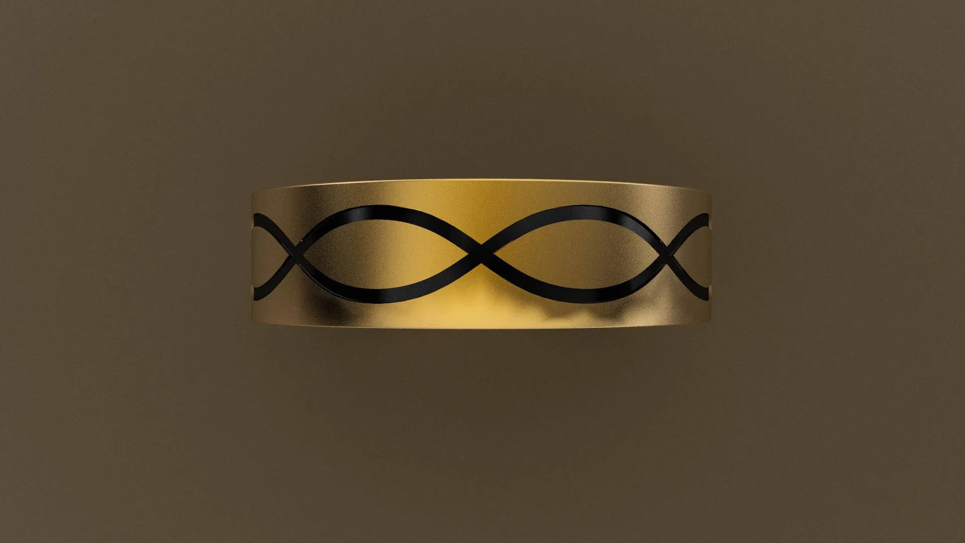 Brushed Yellow Gold 6mm Infinity Black Groove Wedding Band