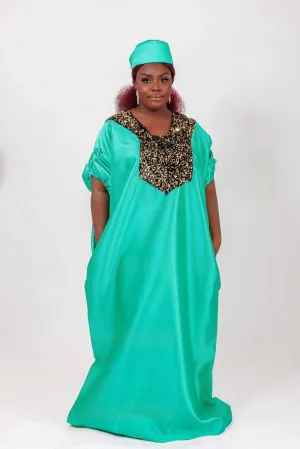 Buga Boubou Kaftan African dress- Mikado Silk fabric (Green)