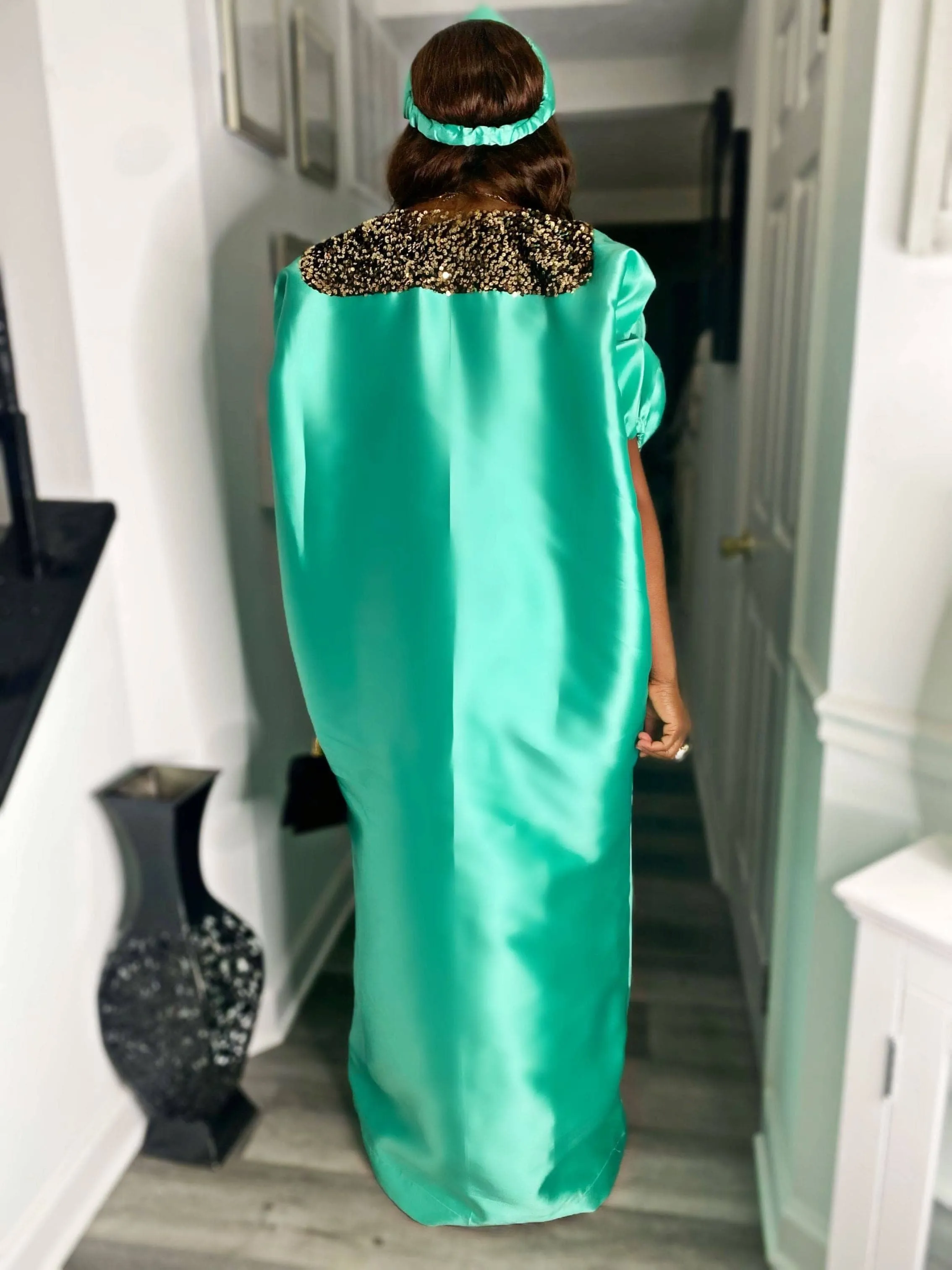 Buga Boubou Kaftan African dress- Mikado Silk fabric (Green)