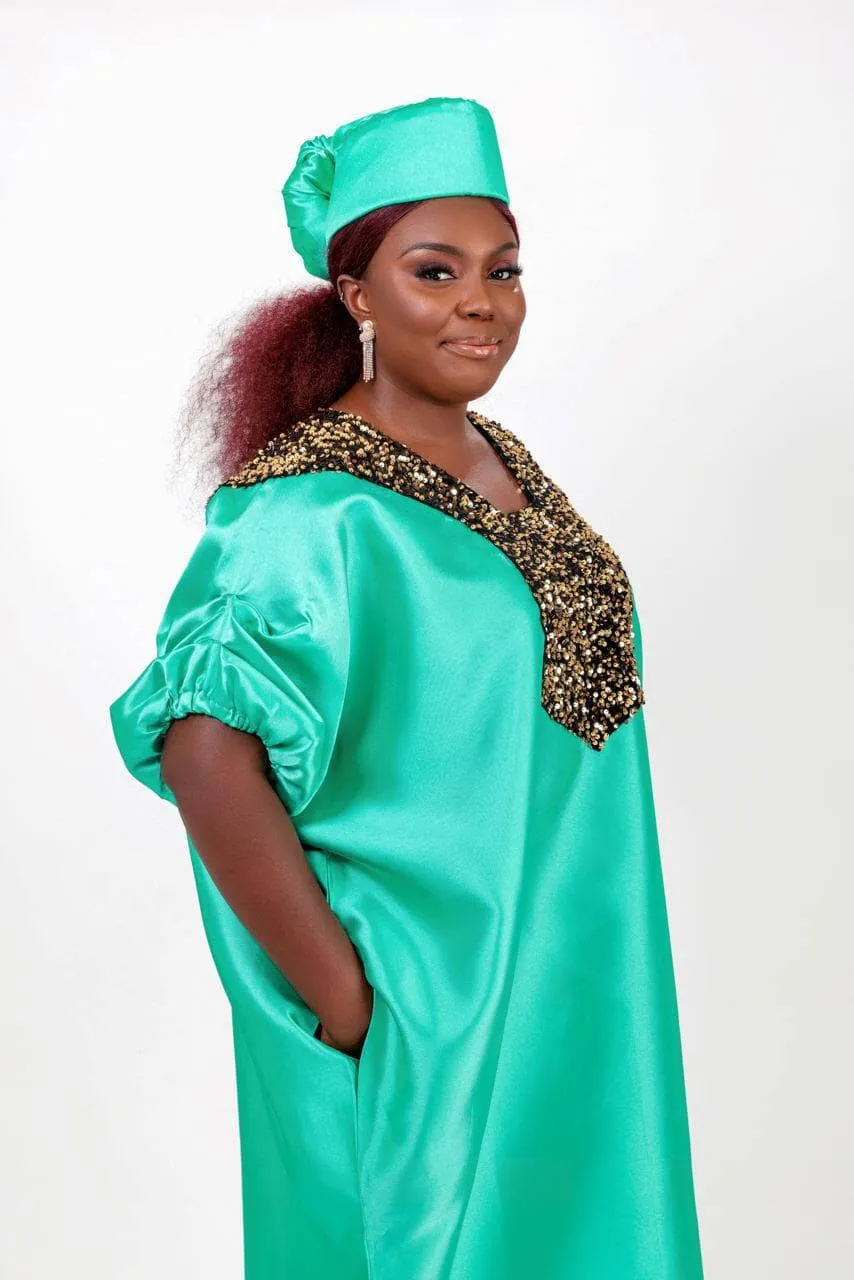 Buga Boubou Kaftan African dress- Mikado Silk fabric (Green)