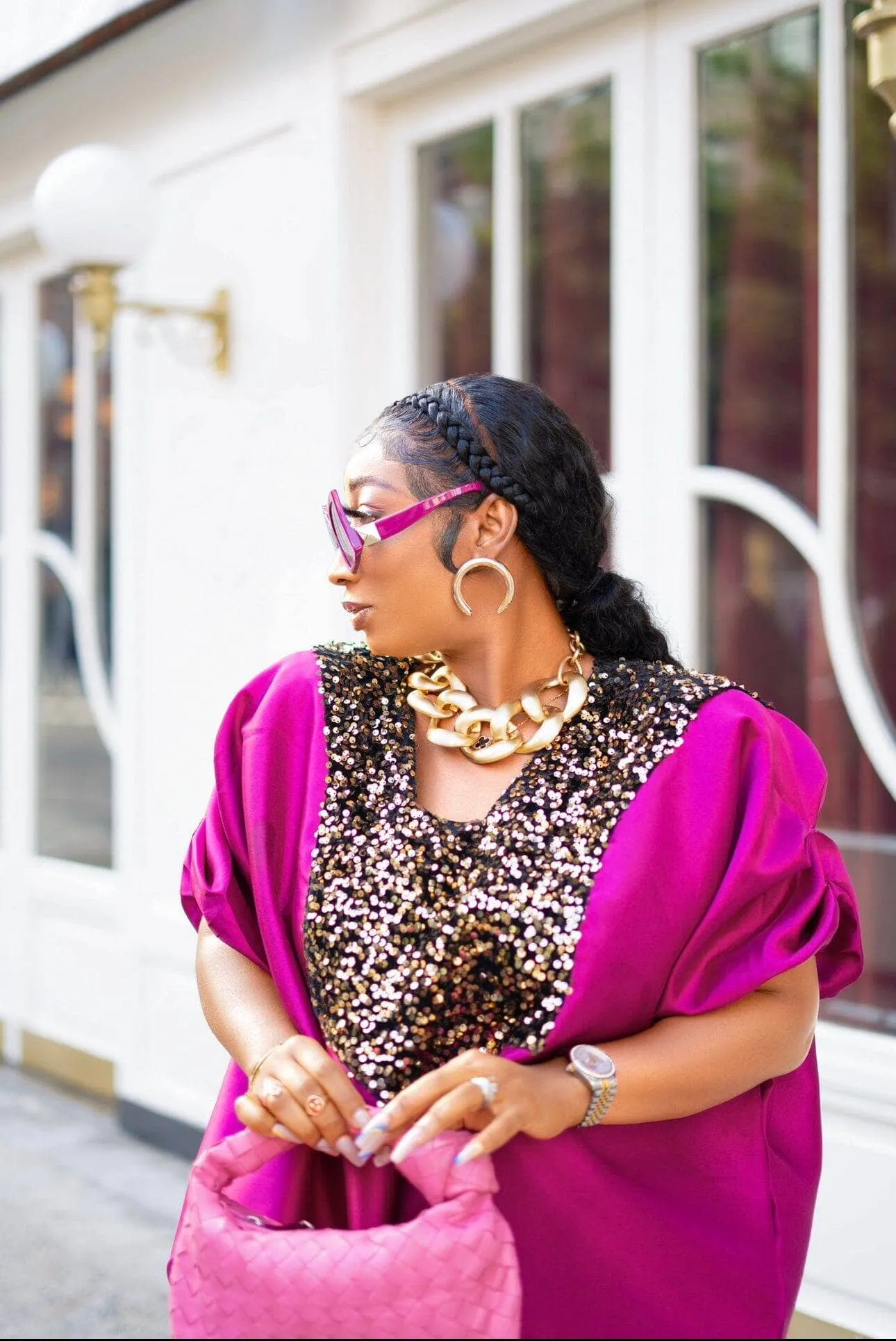 Buga Boubou Kaftan African dress- Mikado Silk fabric (Hot pink)