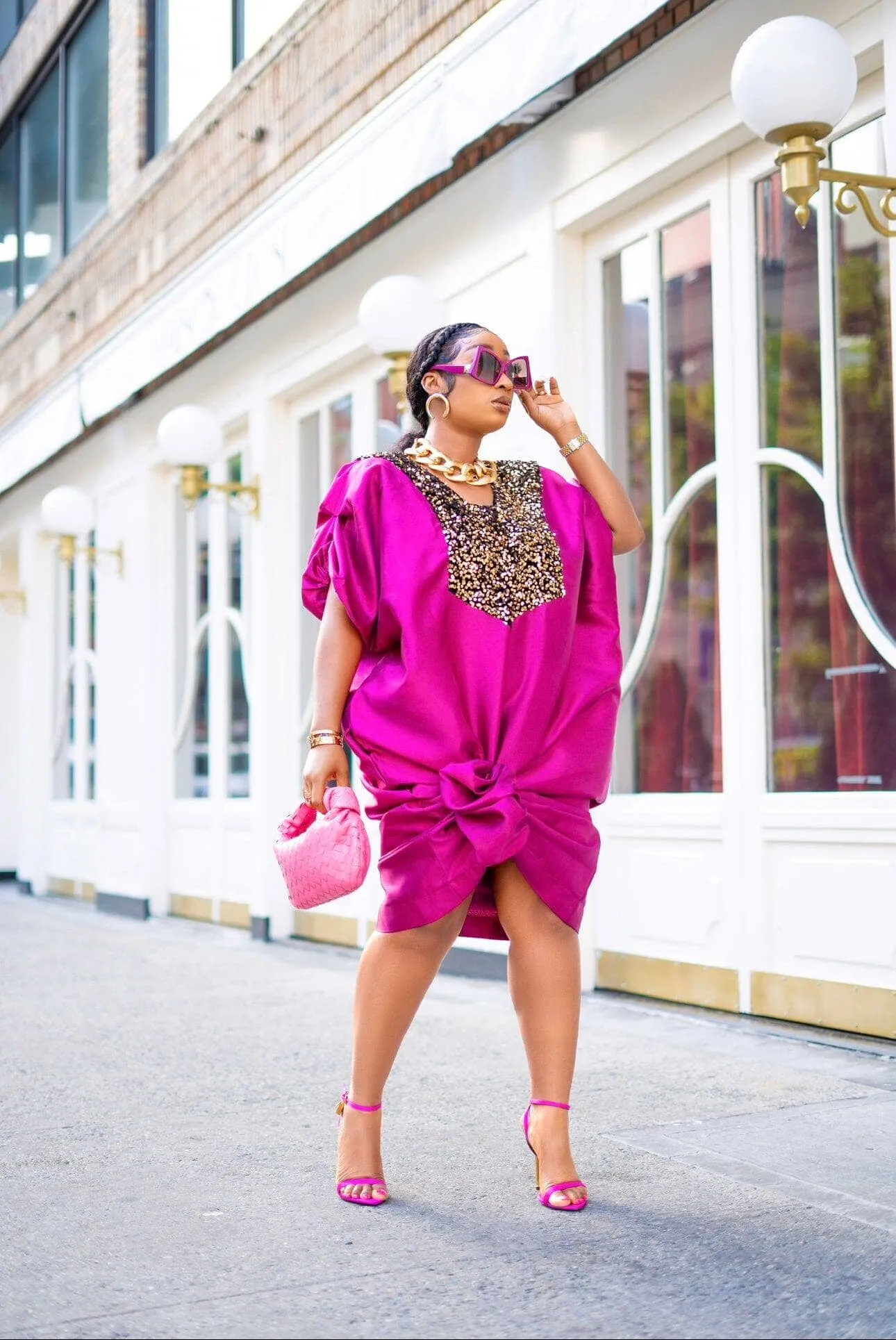 Buga Boubou Kaftan African dress- Mikado Silk fabric (Hot pink)