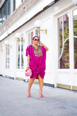Buga Boubou Kaftan African dress- Mikado Silk fabric (Hot pink)