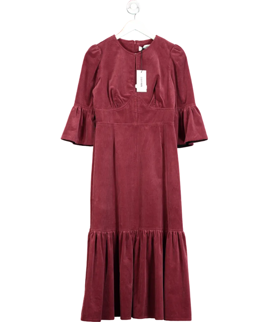 Cefinn Red Burgundy Pin Corduroy Daphne Maxi Dress UK 8