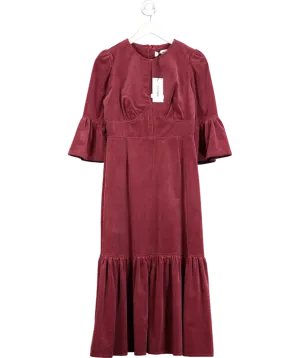 Cefinn Red Burgundy Pin Corduroy Daphne Maxi Dress UK 8