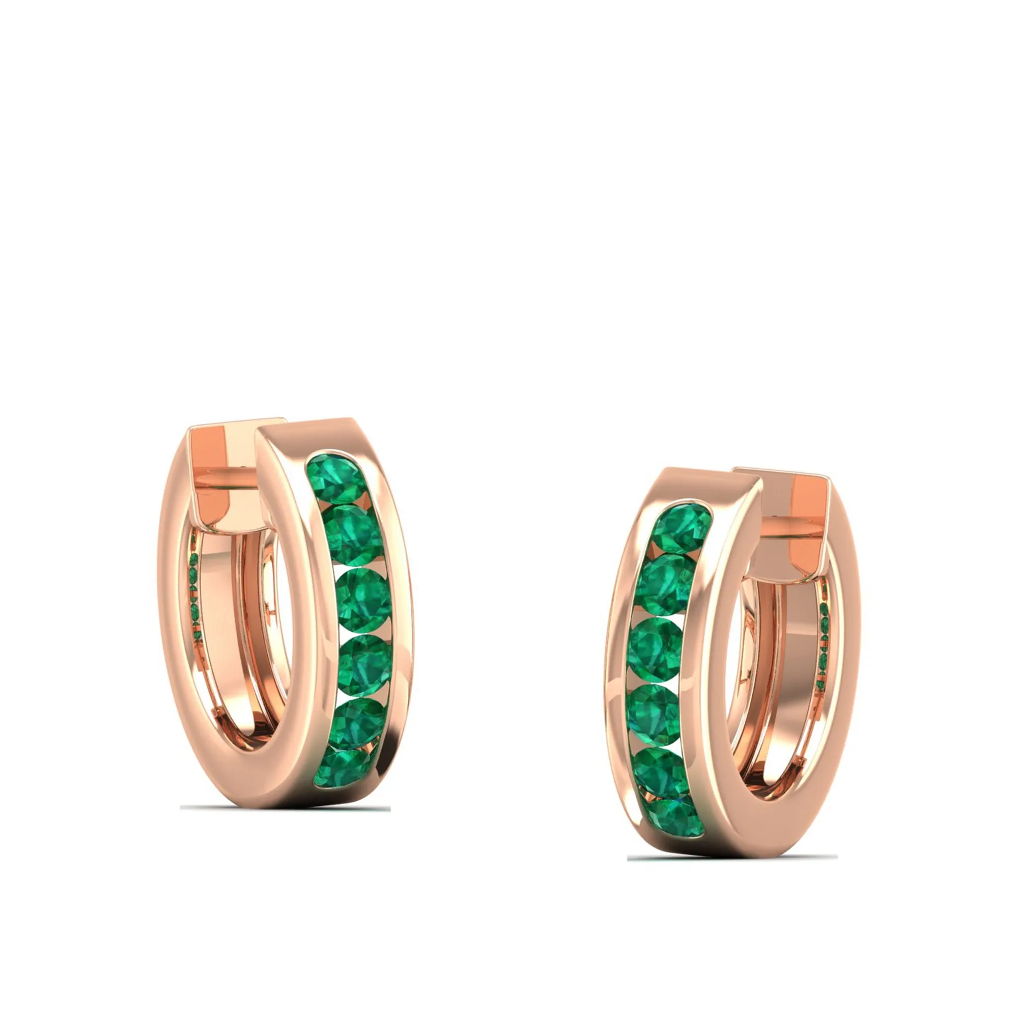 Channel Set Round Emerald Huggies