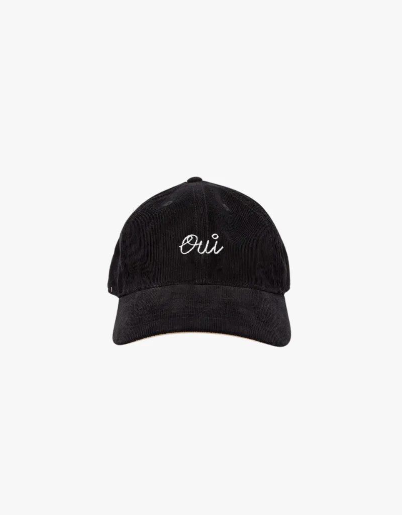 Clare V. Baseball Hat in Black Corduroy with Cream Oui