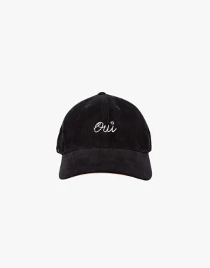 Clare V. Baseball Hat in Black Corduroy with Cream Oui