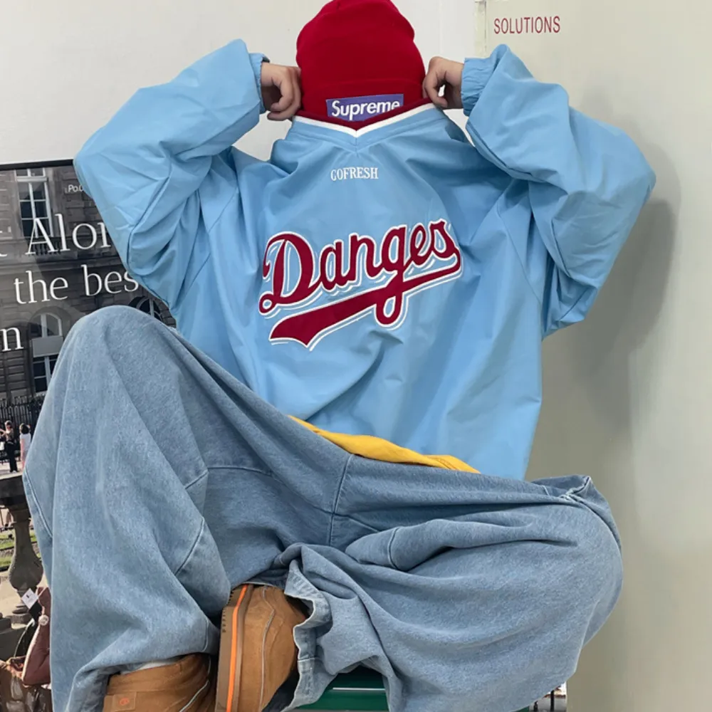 Classic V-neck Patch Embroidered Sweatshirt