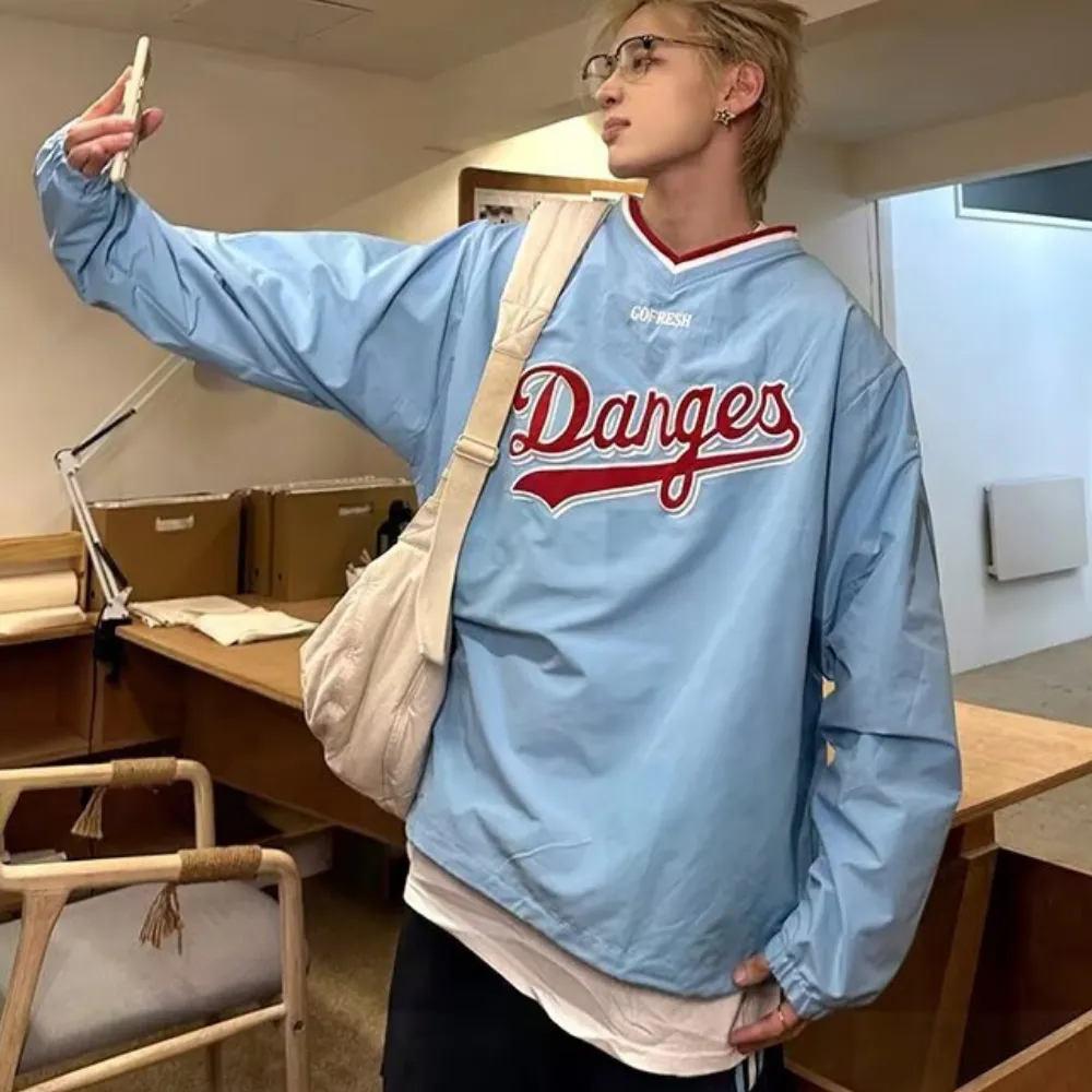 Classic V-neck Patch Embroidered Sweatshirt