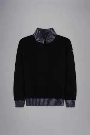 Cool Touch 4.0 Wool Zip Sweater with Contrast Rib in Black